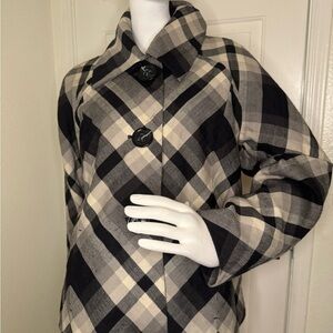 Nine & Co by Nine West Wool Blend Coat Plaid Jacket in Black and Cream Size L.